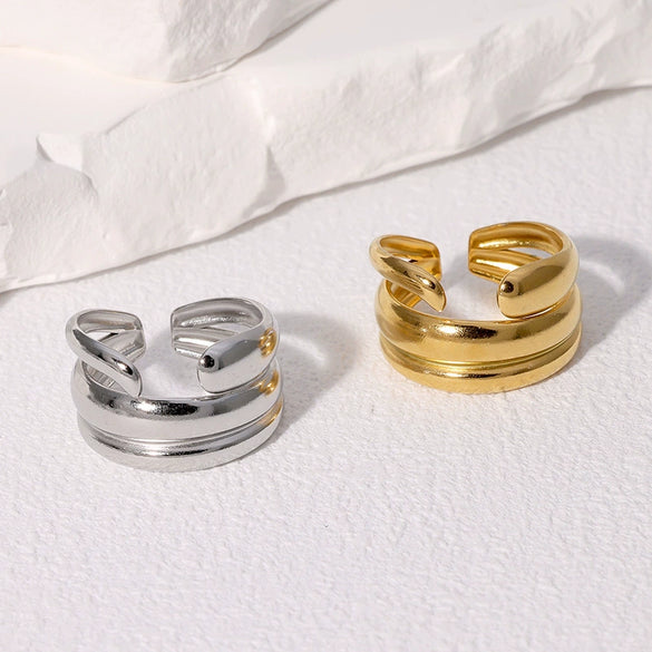 Simple Ins Cold Style Stainless Steel Asymmetric Open Finger Ring For Women Geometric Electroplated
