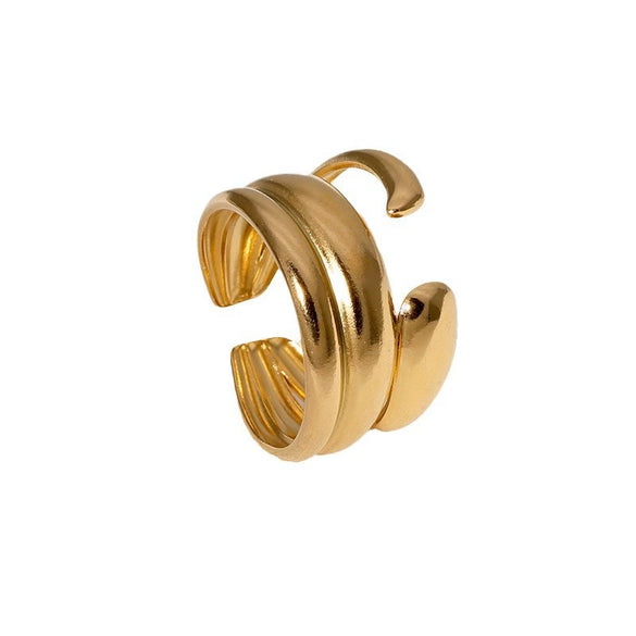 Simple Ins Cold Style Stainless Steel Asymmetric Open Finger Ring For Women Geometric Electroplated