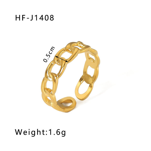 Simple Ins Style Leaf Geometric Hollow Flower 18K Gold Plated Snake Shaped Multi Layer Titanium Steel Ring For Women With Electroplating Process