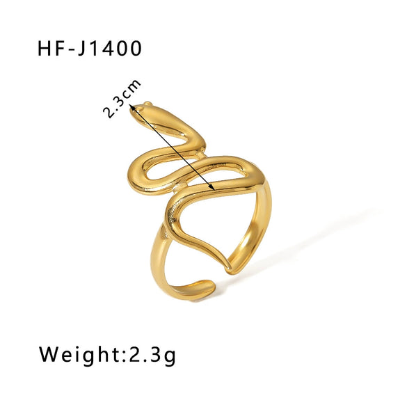 Simple Ins Style Leaf Geometric Hollow Flower 18K Gold Plated Snake Shaped Multi Layer Titanium Steel Ring For Women With Electroplating Process