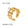 Simple Ins Style Leaf Geometric Hollow Flower 18K Gold Plated Snake Shaped Multi Layer Titanium Steel Ring For Women With Electroplating Process