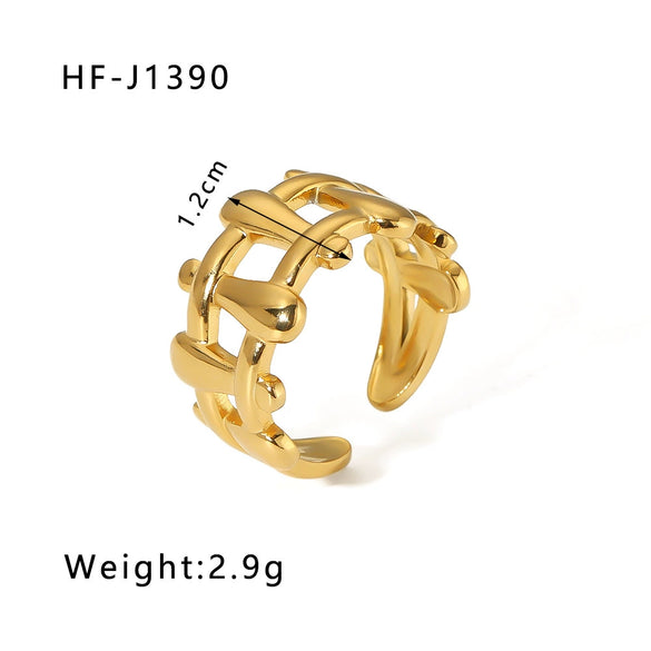 Simple Ins Style Leaf Geometric Hollow Flower 18K Gold Plated Snake Shaped Multi Layer Titanium Steel Ring For Women With Electroplating Process