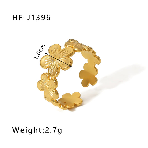 Simple Ins Style Leaf Geometric Hollow Flower 18K Gold Plated Snake Shaped Multi Layer Titanium Steel Ring For Women With Electroplating Process