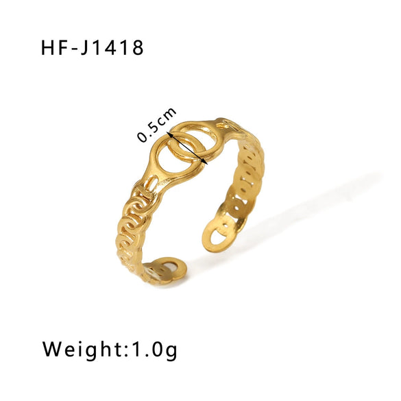 Simple Ins Style Leaf Geometric Hollow Flower 18K Gold Plated Snake Shaped Multi Layer Titanium Steel Ring For Women With Electroplating Process