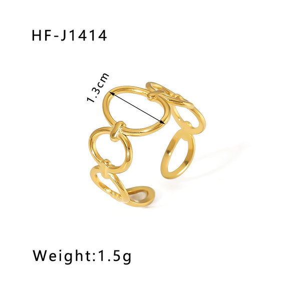 Simple Ins Style Leaf Geometric Hollow Flower 18K Gold Plated Snake Shaped Multi Layer Titanium Steel Ring For Women With Electroplating Process