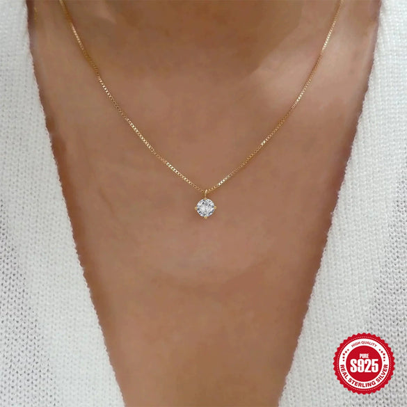 Simple Ins Style S925 Sterling Silver Classic Four Claw Diamond Studded Ladies Wedding Pendant Necklace With Electroplating