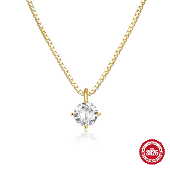 Simple Ins Style S925 Sterling Silver Classic Four Claw Diamond Studded Ladies Wedding Pendant Necklace With Electroplating