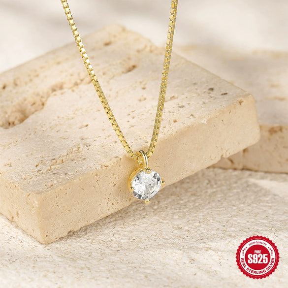 Simple Ins Style S925 Sterling Silver Classic Four Claw Diamond Studded Ladies Wedding Pendant Necklace With Electroplating