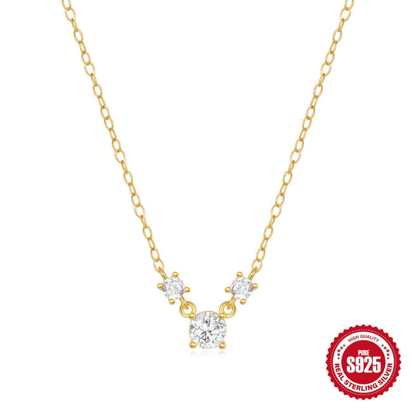 Simple Ins Style S925 Sterling Silver Cluster Triple Diamond Personality All Match Clavicle Necklace With Zircon And Geometric Design On O Chain
