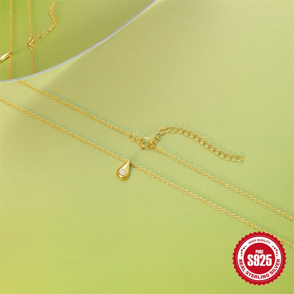Simple Ins Style S925 Sterling Silver Drop Diamond Stacked Wear Collarbone Necklace With Zircon And Geometric Design