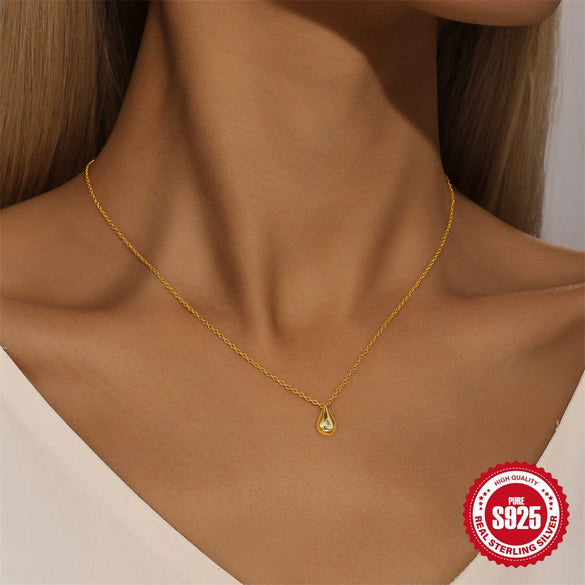 Simple Ins Style S925 Sterling Silver Drop Diamond Stacked Wear Collarbone Necklace With Zircon And Geometric Design