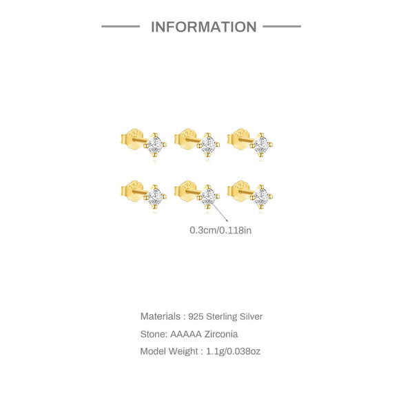 Simple Ins Style S925 Sterling Silver Geometric Four Claw Diamond Foundation Electroplated Women's Earrings