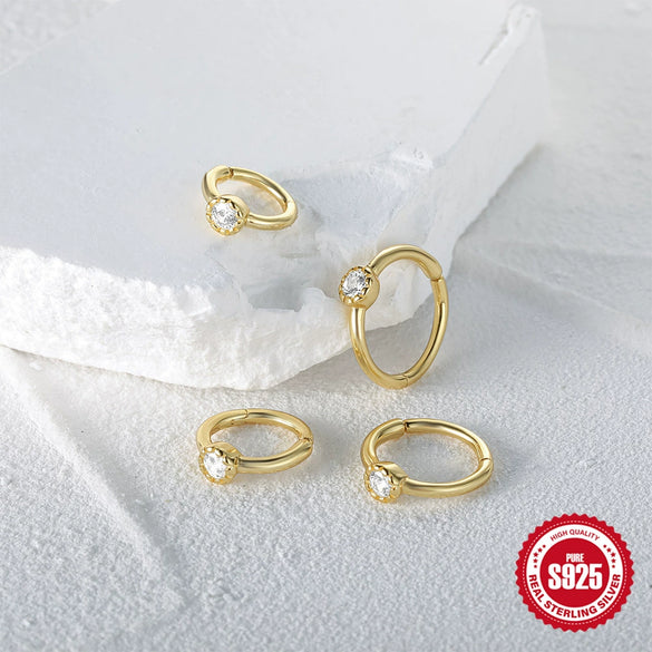 Simple Ins Style S925 Sterling Silver Geometric Single Diamond Embedded Cartilage Piercing Earrings With Electroplating