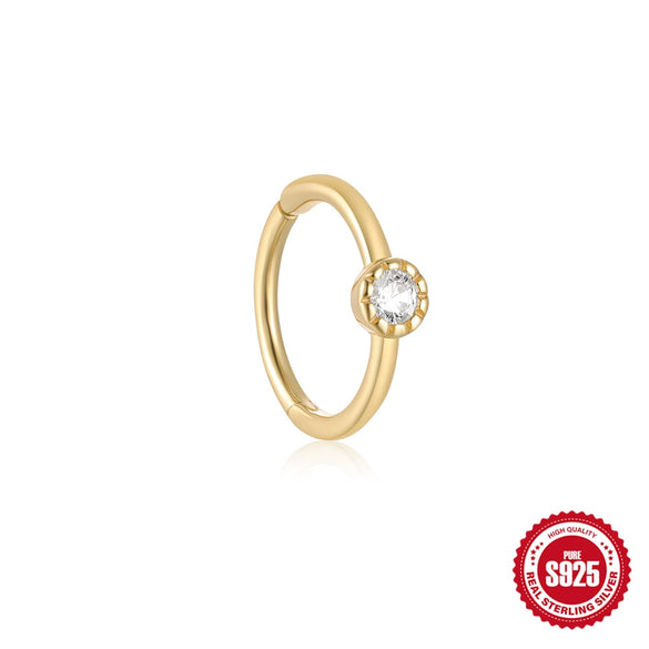 Simple Ins Style S925 Sterling Silver Geometric Single Diamond Embedded Cartilage Piercing Earrings With Electroplating