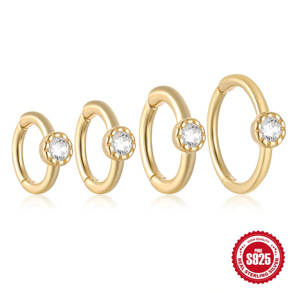 Simple Ins Style S925 Sterling Silver Geometric Single Diamond Embedded Cartilage Piercing Earrings With Electroplating