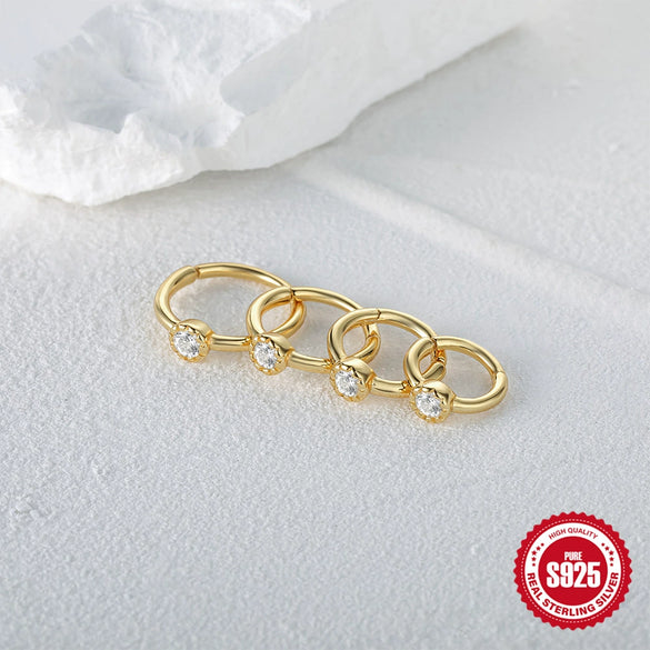 Simple Ins Style S925 Sterling Silver Geometric Single Diamond Embedded Cartilage Piercing Earrings With Electroplating