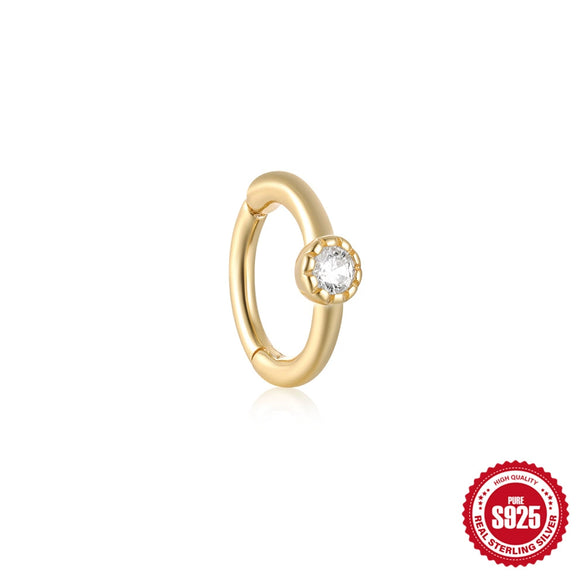 Simple Ins Style S925 Sterling Silver Geometric Single Diamond Embedded Cartilage Piercing Earrings With Electroplating