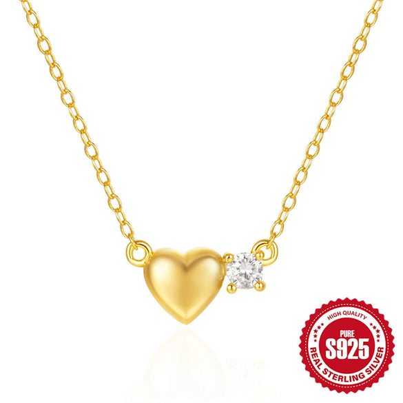 Simple Ins Style S925 Sterling Silver Heart Shaped Diamond Studded Ladies O Chain Necklace With Electroplating