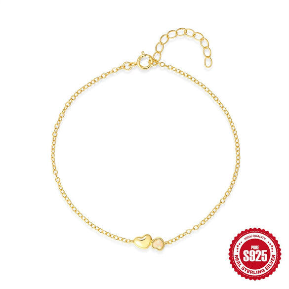 Simple Ins Style S925 Sterling Silver Love Opal Bracelet With Double Love Element And Star Shape Electroplated