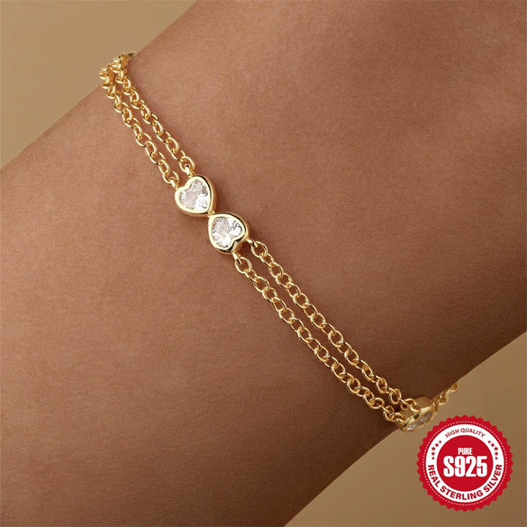 Simple Ins Style S925 Sterling Silver Love Zircon Bow Bracelet With Star Shape And Electroplating For Women