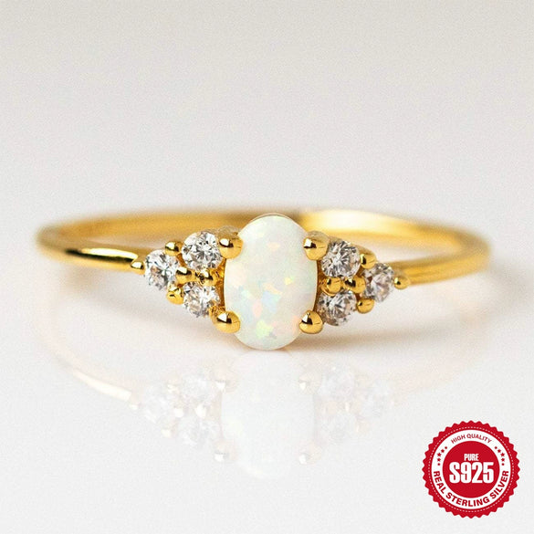 Simple Ins Style S925 Sterling Silver Opal Diamond Ladies Wedding Ring With Geometric Design And Electroplating