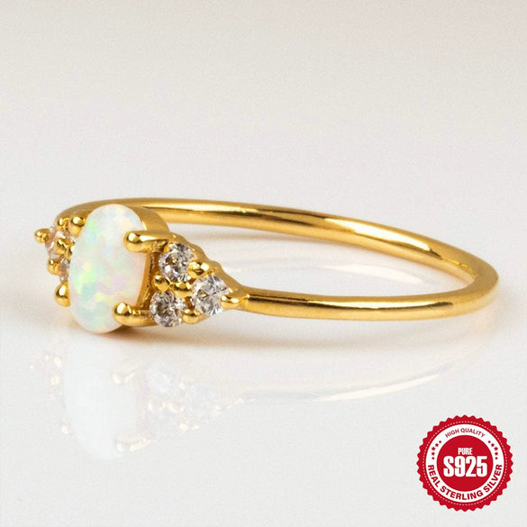 Simple Ins Style S925 Sterling Silver Opal Diamond Ladies Wedding Ring With Geometric Design And Electroplating
