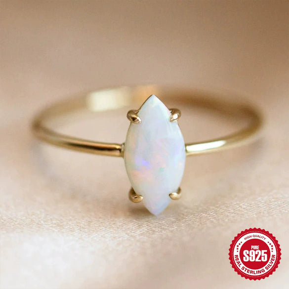 Simple Ins Style S925 Sterling Silver Opal Diamond Women's Wedding Ring With Electroplating