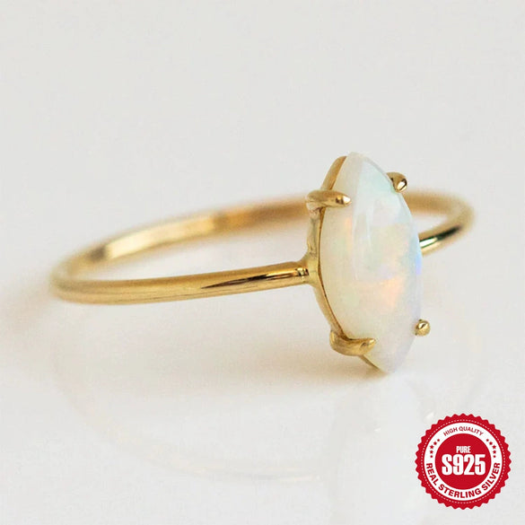 Simple Ins Style S925 Sterling Silver Opal Diamond Women's Wedding Ring With Electroplating