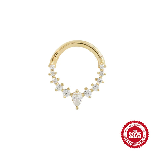 Simple Ins Style S925 Sterling Silver Personality Diamond Cartilage Earrings And Nose Ring With Geometric Design And Electroplating For Women