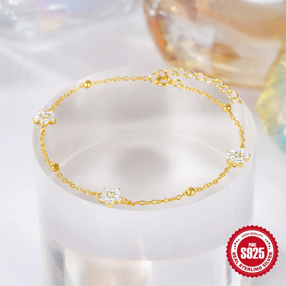 Simple Ins Style S925 Sterling Silver Petal Flower Women's Bracelet With Electroplating