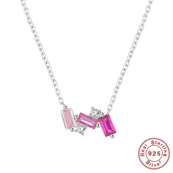 Simple Ins Style S925 Sterling Silver Square Dopamine Diamond Women's Clavicle Necklace With Electroplating