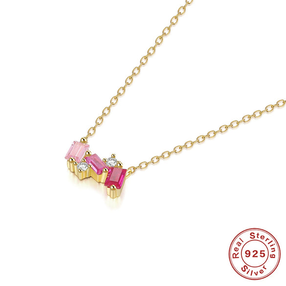 Simple Ins Style S925 Sterling Silver Square Dopamine Diamond Women's Clavicle Necklace With Electroplating