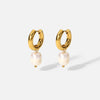 Simple Ins Style Stainless Steel Earrings With Natural Freshwater Pearl Pendant Electroplated Geometric Design For Women