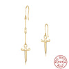 Simple Ins Style 925 Sterling Silver Geometric Tassel Dagger Earrings With Electroplating
