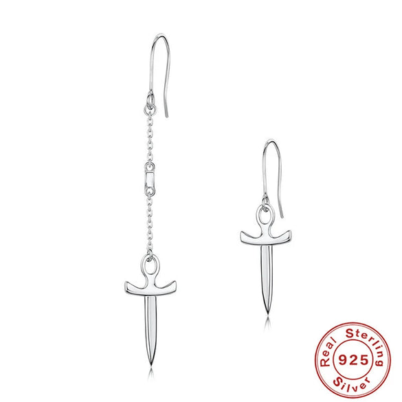 Simple Ins Style 925 Sterling Silver Geometric Tassel Dagger Earrings With Electroplating