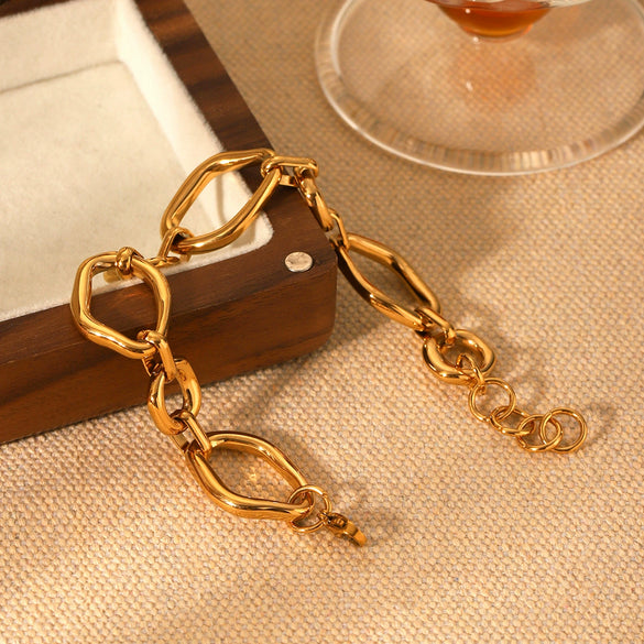 Simple Irregular Geometric Stainless Steel Women's Bracelet With Electroplating