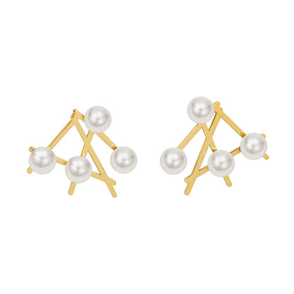 Marka French Style Ins Ornament Irregular Imitation Pearl Geometric Earrings Titanium Steel 18k Gold Earrings Female F525