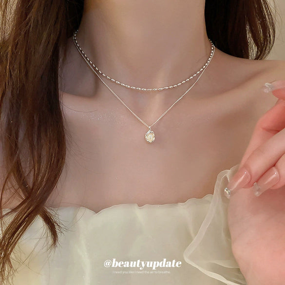 Simple Irregular Pearl Double Layer Handmade Copper Necklace For Women Fashionable And All Match Clavicle Chain With High Grade Temperament