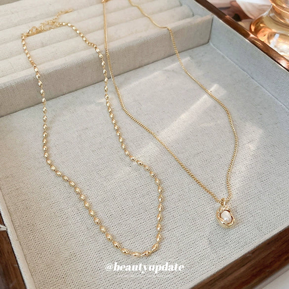 Simple Irregular Pearl Double Layer Handmade Copper Necklace For Women Fashionable And All Match Clavicle Chain With High Grade Temperament