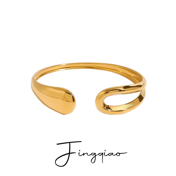 Simple Irregular Stainless Steel And Titanium Steel Electroplated Geometric Design Bracelet