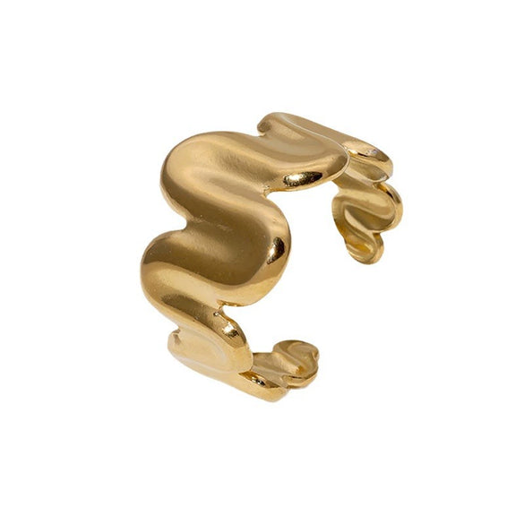 Simple Irregular Stainless Steel 18K Gold Plated Open Ring With Geometric Design And Cold Wind Wave Advanced Sense For Women