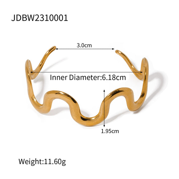 Simple Irregular Titanium Steel Wave Bracelet For Women Fashion Allmatch Stainless Steel 18K Gold Plated Geometric Design