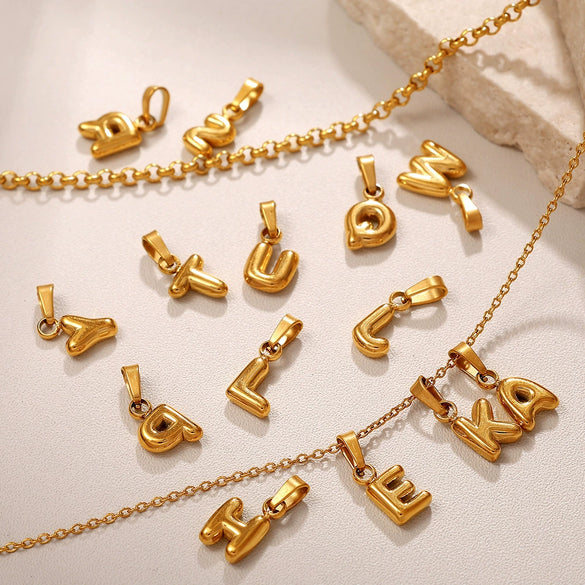 Simple Jewelry Accessories 316L Stainless Steel Mini Bubble Letter Pendant Plated 18K Gold Electroplated