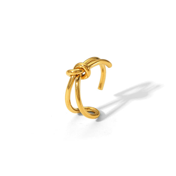 Simple Knotted Stainless Steel Opening Ring With Vacuum Real Gold Electroplating In Pvd Furnace