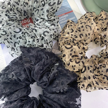 Simple Korean Fashion Style Leopard Mesh Hair Scrunchies