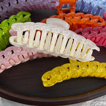 Simple Large Semi-Transparent Candy Color Chain Hair Claw Shark Clip