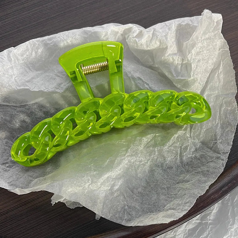 Simple Large Semi-Transparent Candy Color Chain Hair Claw Shark Clip