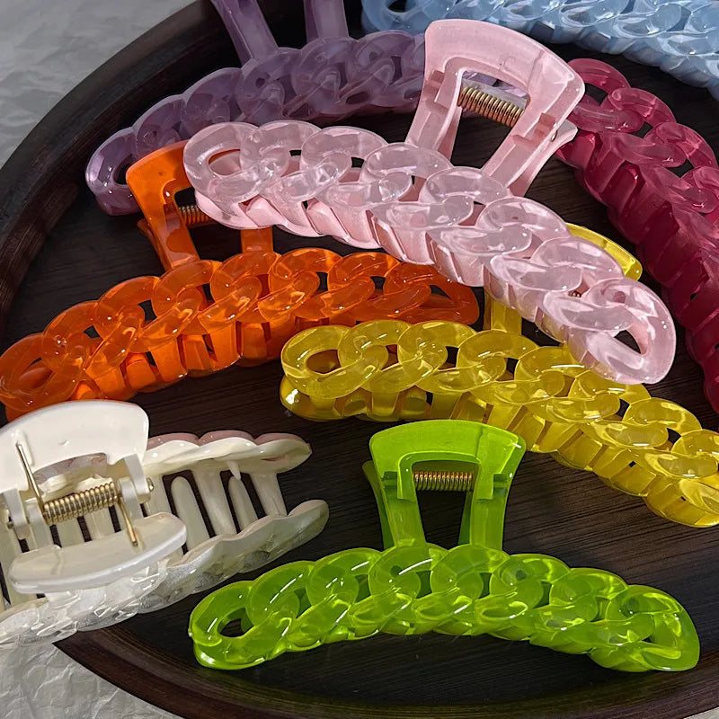 Simple Large Semi-Transparent Candy Color Chain Hair Claw Shark Clip