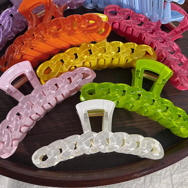 Simple Large Semi-Transparent Candy Color Chain Hair Claw Shark Clip