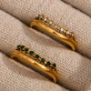 Simple Light Luxury Elegant Fashion Ring Jewelry Stainless Steel Niche Exquisite Zircon Double Layer Geometric Electroplated Ring